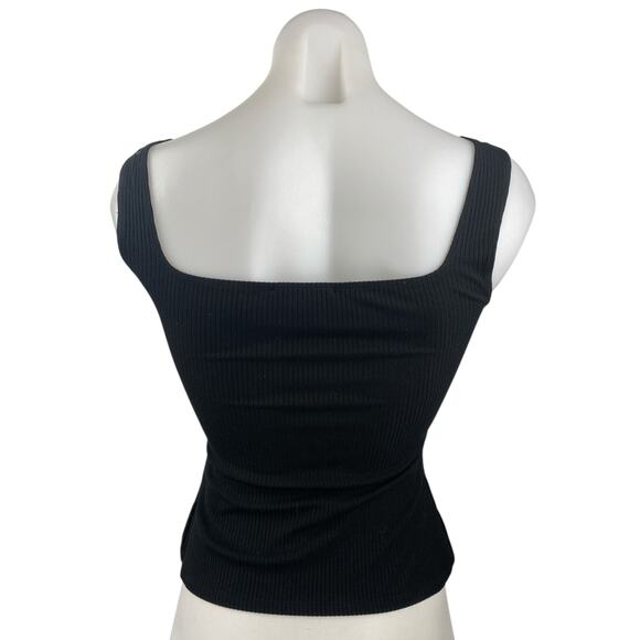 Reformation Maria Black Sleeveless Notch V Neck Ribbed Knit Crop Tank Top Size S - Picture 3 of 5